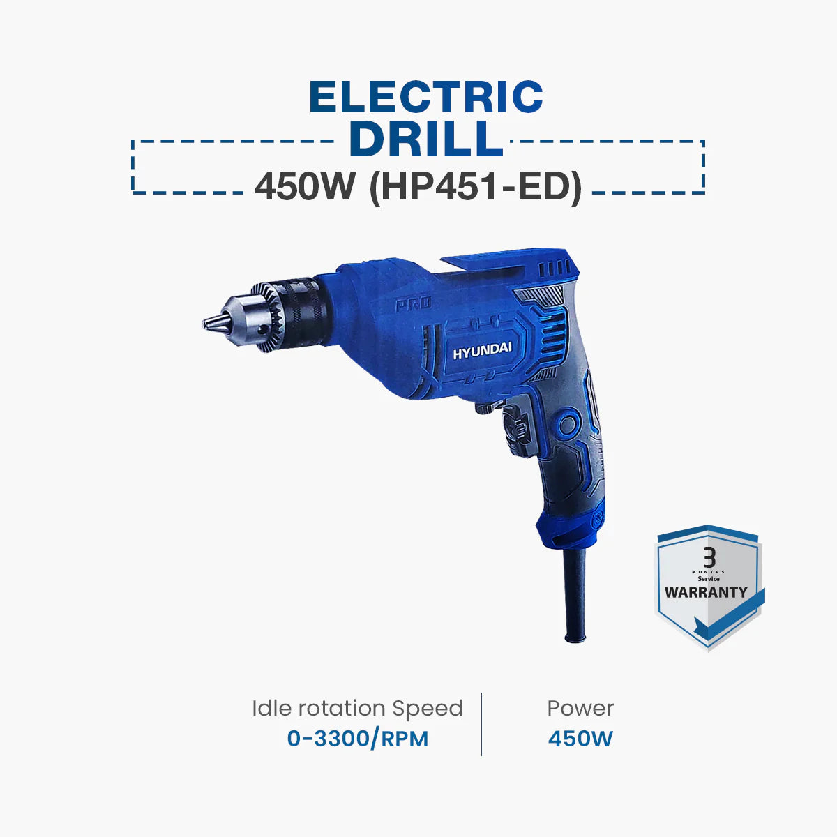 Hyundai 10mm Electric Drill 450W Hyundai